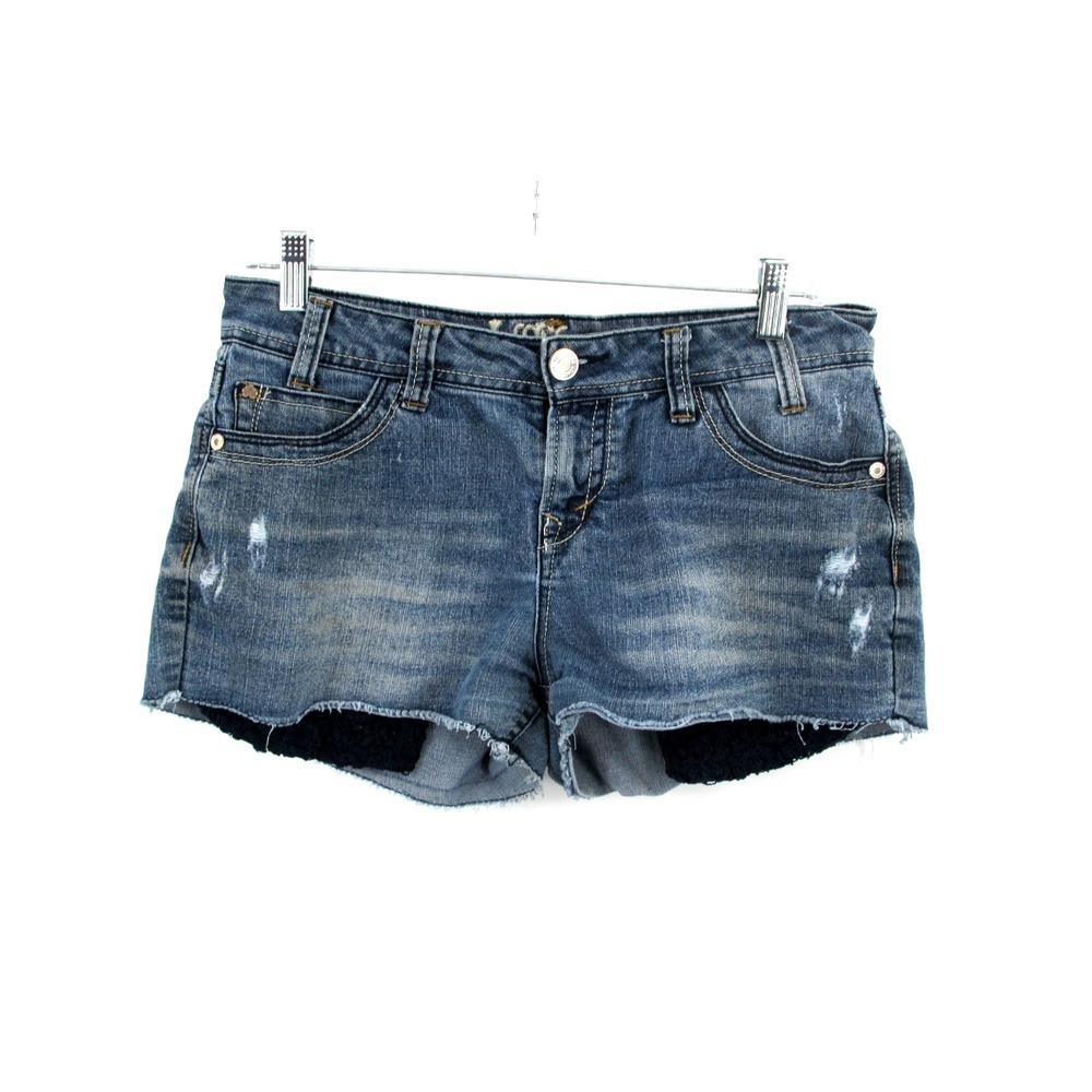 WallFlower Cut-Off Jean Shorts Juniors 11 Blue Raw Hem Stretch Mid Rise Denim
